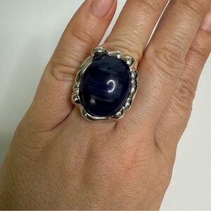 Lia Sophia Retired POOL Ring Deep Blue Cabochon Polished Silver Size 6